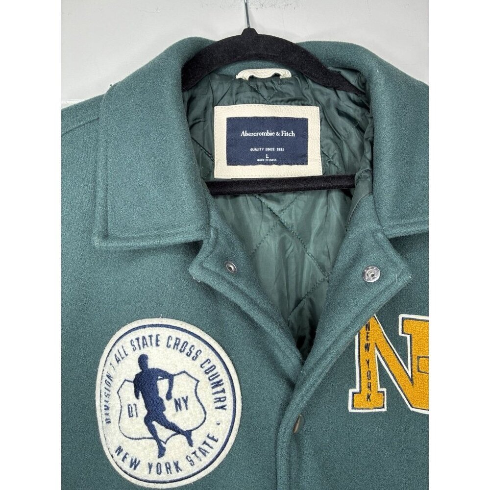 Abercrombie & Fitch Varsity Letterman Jacket Green NY Size Large - Picture 6 of 10